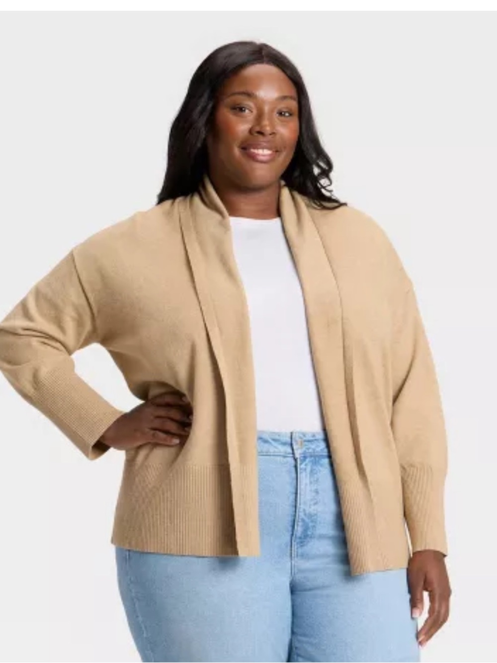 Women's Essential Open Cardigan Sweater - Ava &‎ Viv™ Camel 2X